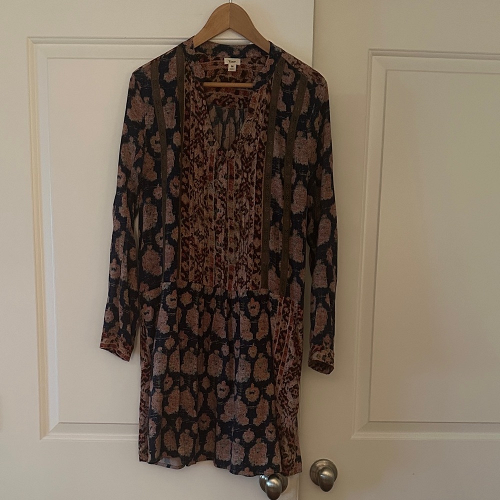 Anthropologie Tiny size M. Black and Brown Patterned Midi Dress with pockets